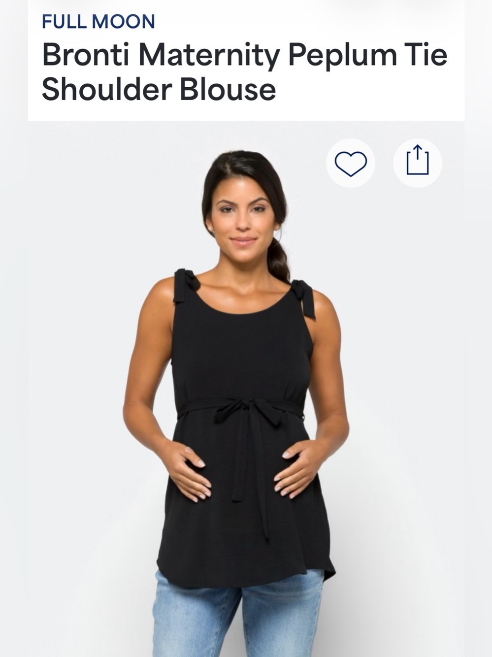 Full Moon Bronti Maternity Peplum Tie-Shoulder Blouse - Black